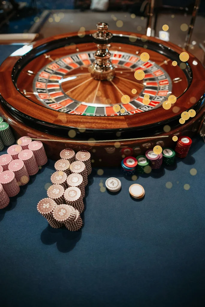 Roulette table with chips representing licensed UK online casino gaming, illustrating Ice Fishing availability for UK players.